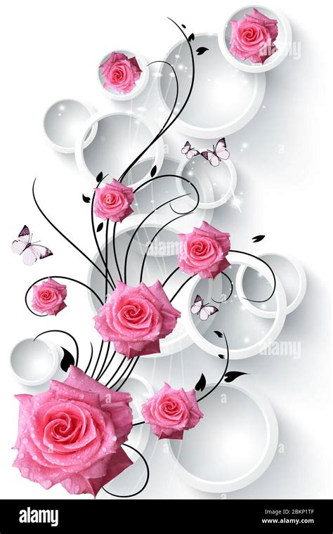 3d mural Flowers background with Deer and circle wallpaper for walls ...