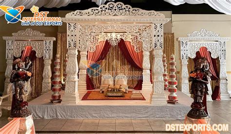 Traditional White Fiber Pillar Wedding Mandap Decor Dst International