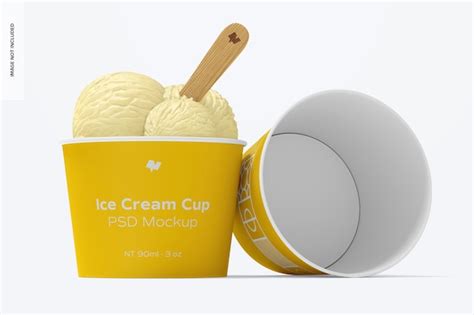 Premium Psd 3 Oz Paper Ice Cream Cups Mockup Perspective