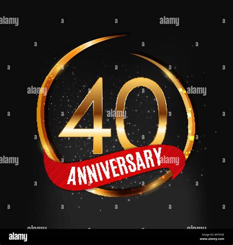 Template Gold Logo 40 Years Anniversary With Red Ribbon Vector Illustration Stock Vector Image