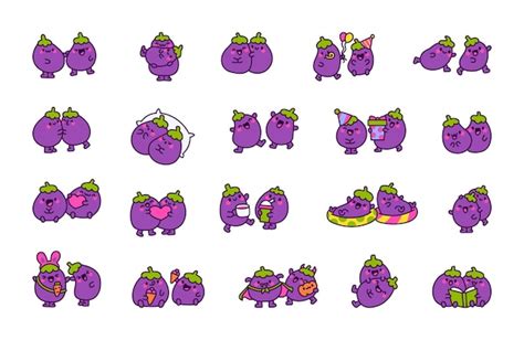 Premium Vector Cute Eggplant Couple Funny Cartoon Characters