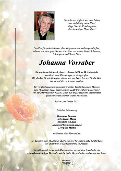 Johanna Vorraber Bestattung Koller Adlmann