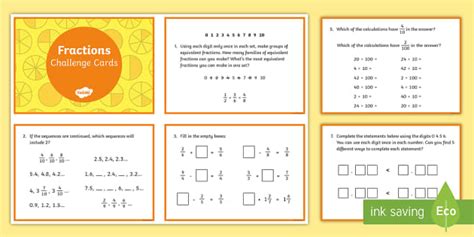 Fractions Challenge Cards Teacher Made Twinkl