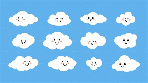 12 Cute Smiling Cloud Stickers - Graphics | Motion Array