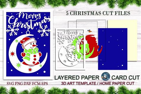 Merry Christmas Card Paper Cut Templates