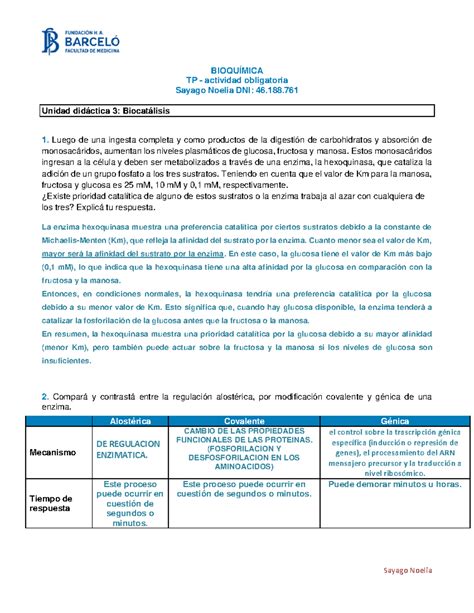 Bioquimica act 3 tp 3 Sayago Noelia BIOQUÍMICA TP actividad