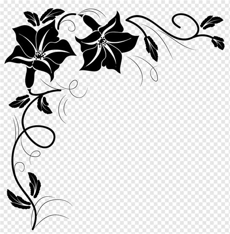 Design Floral Preto E Branco Flor Branco Folha Ramo Png PNGWing