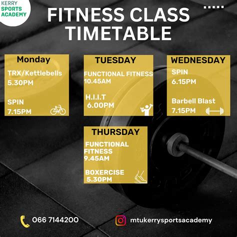 Fitness Class Timetable Kerry Sports Academy