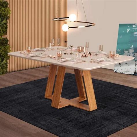 Mesa De Jantar Retangular 6 Lugares Carvalho Nobre Off White Kiara DJ