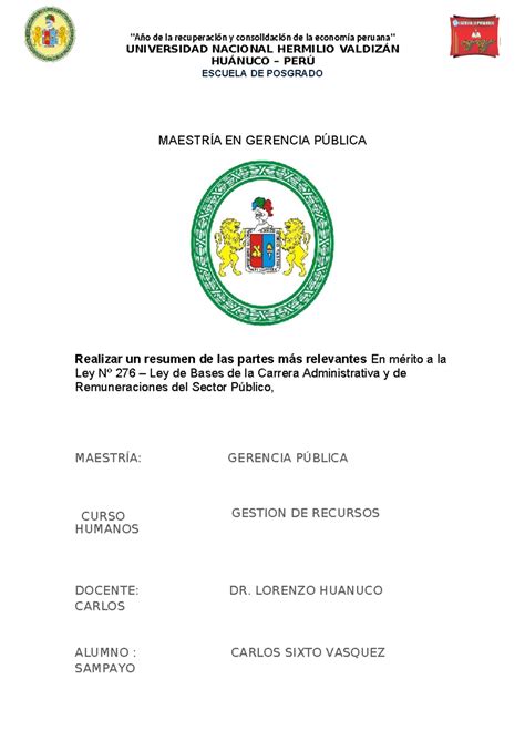 Resumen de la Ley 276 sobre la Carrera Administrativa - MAESTRÍA GP