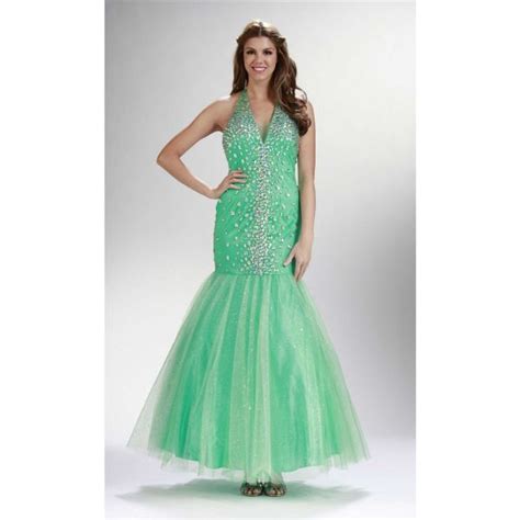 Sexy Mermaid Halter Backless Ankle Length Mint Green Tulle Beaded Prom