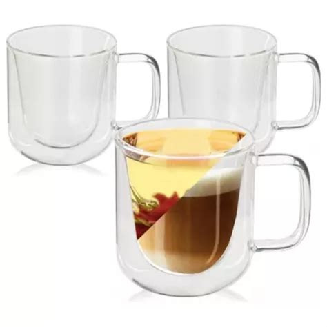 6 Pzas De Juego De Tazas De Vidrio Doble Pared 350 Ml C U