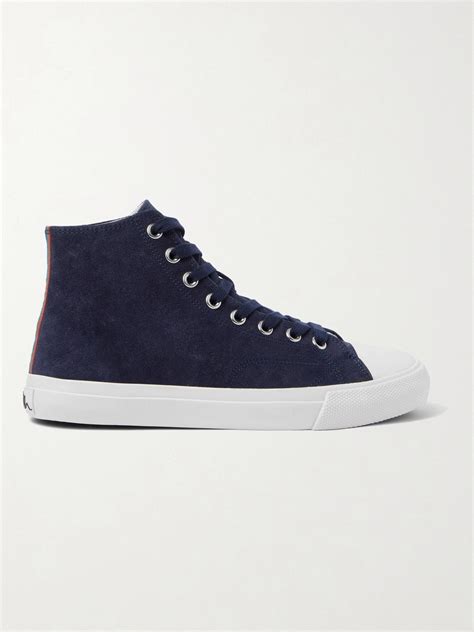 Paul Smith Carver Striped Grosgrain Trimmed Suede High Top Sneakers Blue 7 Paul Smith