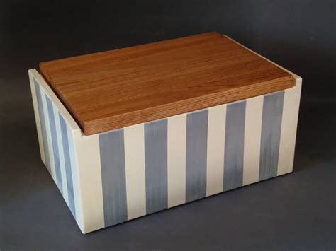 Large Ceramic Bread Bin With Wooden Lid Gray Stripes Decor Bread Bin