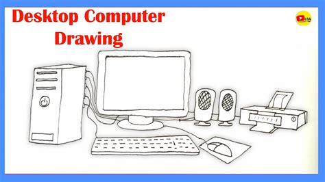 How To Draw Desktop Computer Step By Step Lba Drawing Youtube