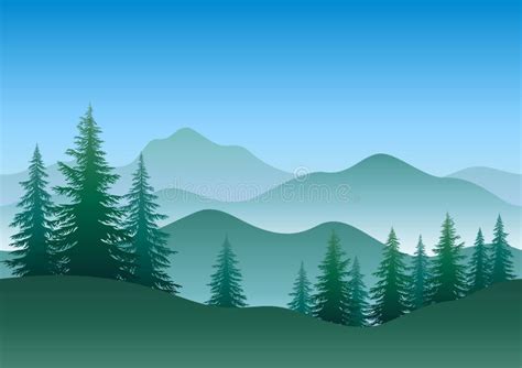 Mountains Trees And River Stock Vector Illustration Of Deciduous