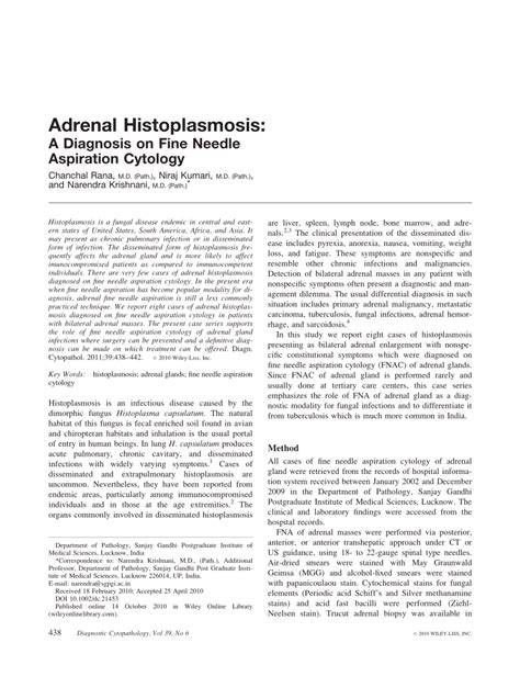 Pdf Adrenal Histoplasmosis A Diagnosis On Fine Needle Aspiration Cytology