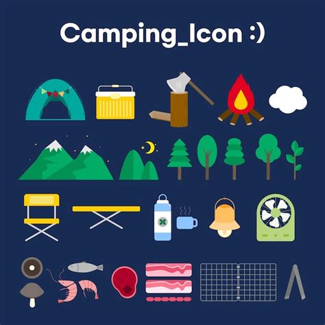 Campamento Conjunto De Iconos Vector Premium