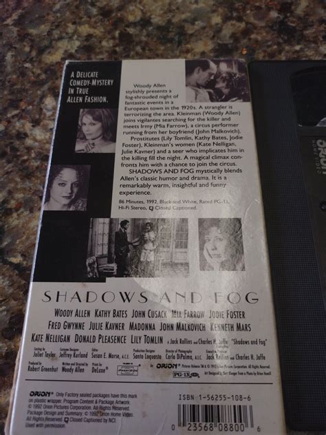 Shadows And Fog Vhs Orion Woody Allen Kathy Bates Madonna John Cusack