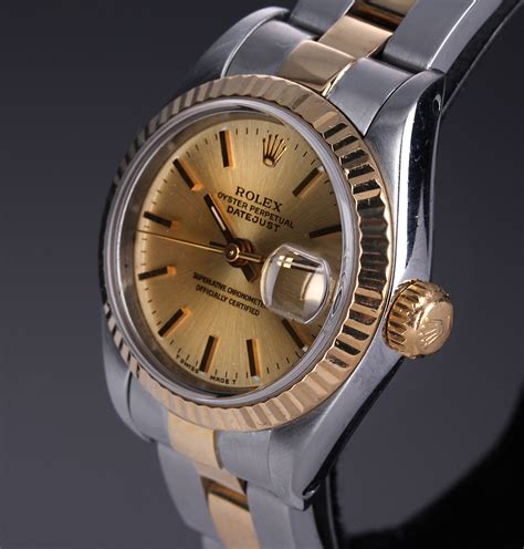 Rolex Datejust Dameur I Kt Guld Og St L Med Champagnefarvet