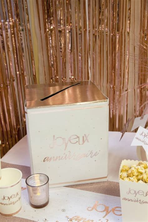 Urne Joyeux Anniversaire Blanc et Rose Gold Décorations Anniversaire