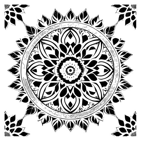 Gambar Desain Vektor Pola Mandala Bunga Yang Elegan Dalam Warna Hitam Dan Putih Pola Mandala