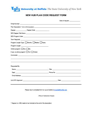 Fillable Online Buffalo New HUB Plan Code Request Form Fax Email Print