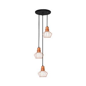 Lustre Pendente Aramado Mini Diamante 3lamp E27 Preto Cobre 3007 3 Pt