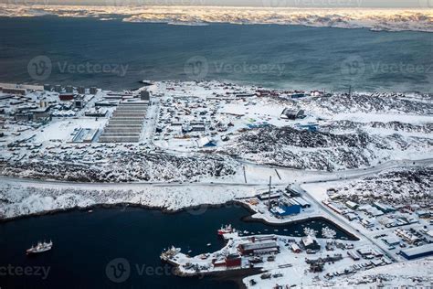 Aerial View To The Fjord Port And Snow Streets Of Greenlandic Capital