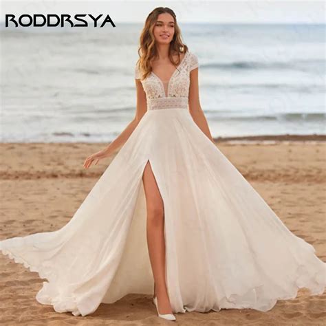 RODDRSYA Vestido De Novia Bohemio Para Playa Traje De Gasa Con Espalda