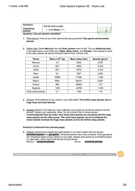 SOLUTION Solar System Explorer Se Gizmo Lab Studypool