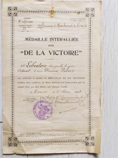 Document Ww Poilu M Daille Interalli E De La Victoire Eur