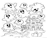 Coloriage Maison Hantee Avec Des Fantomes Pour Halloween Petit