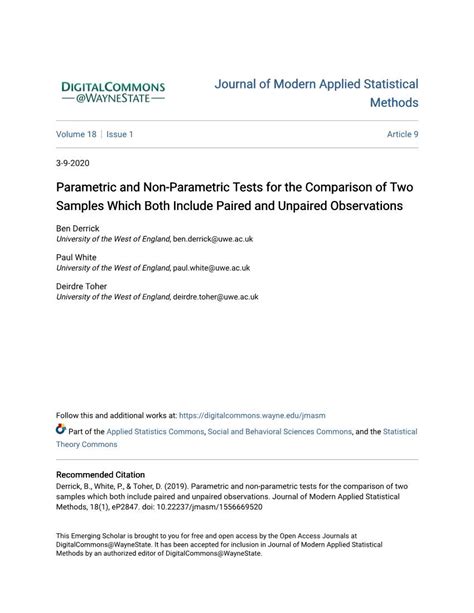 Parametric And Non Parametric Tests For The Comparison Of Two Samples Which Both Include Paired