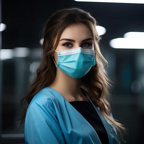 Premium Ai Image A Woman Wearing A Surgical Mask In An Office