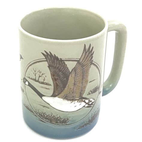 Otagiri Stoneware Mug Cup Flying Geese In Flight Cattails Japan Vintage