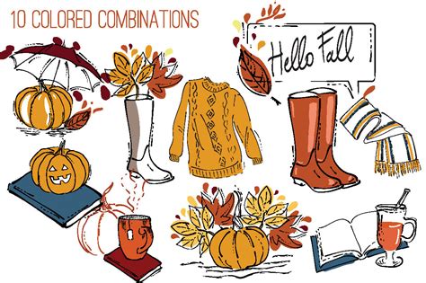 Fall Autumn Themed Set Of Hand Drawn Doodles Set Of 25 By Winged