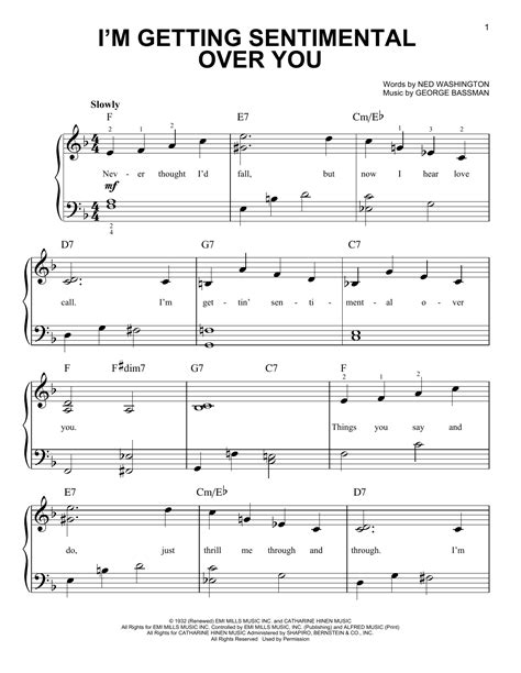 Im Getting Sentimental Over You Easy Piano Print Sheet Music Now