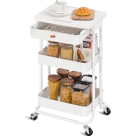 Buy Toolf Rolling Storage Cart With Drawer Table Top Tier Metal