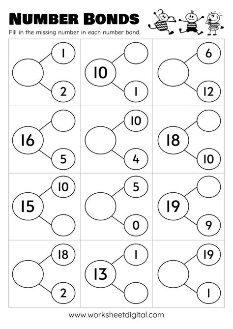 printable number bonds math worksheets numbers