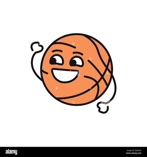 Funny cute happy basketball character black line icon. Kawaii character ...