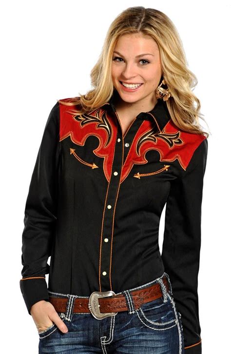 Panhandle Slim Retro Long Sleeve Solid Snap Western Shirt With Contrast Yokes Blackred 6497