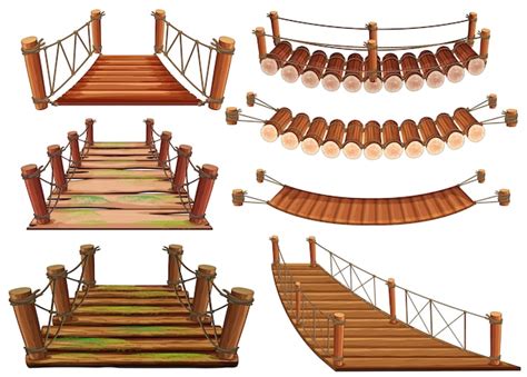 Pontes De Madeira Em Diferentes Modelos Vetor Premium