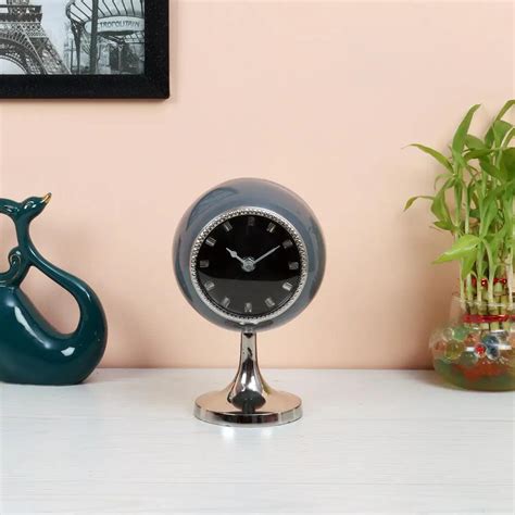 Grey Silver Finish Circular Globe Table Clock Wallmantra