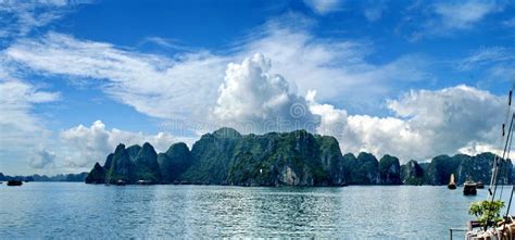 Beautiful Sea Gulf Ha Long Bay Surrounded High Mountains Stock Photo