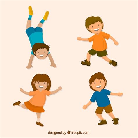 Free Vector Colored Set Of Four Kids Playing