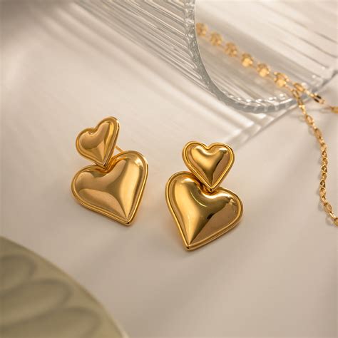 Luxury Trendy Double Heart 18k Stainless Steel Gold Plated Silver Plated Smooth Love Titanium