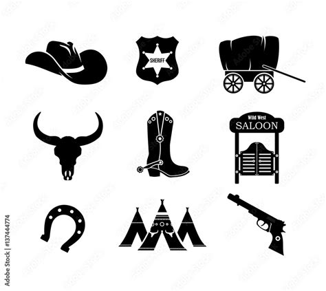 Cowboy Western Wild West Icon Set Vector Stock Vektorgrafik Adobe Stock