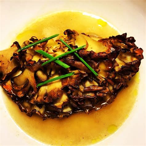 Butter Basted Maitake Mushrooms In Garlic Parmesan Nage With Chive