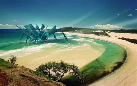 Alien At Beach Fantasy Digital Manipulation Hop Landscape Hd